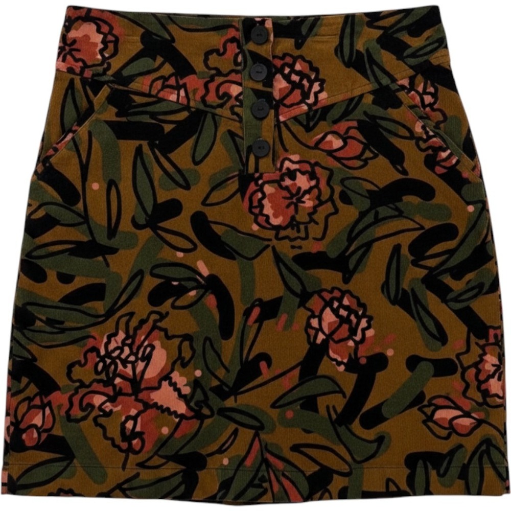 SKFK Organic Cotton Corduroy Floral Mini Skirt Women Size 12 Izaro-Gots New